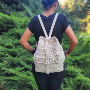 Stylish Macrame Backpack Bag Purse Handmade Bag and Exquisitely Detailed Perfect Boho Accessory Handmade Gift image 1