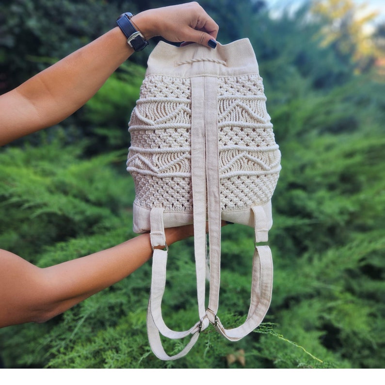 Stylish Macrame Backpack Bag Purse Handmade Bag and Exquisitely Detailed Perfect Boho Accessory Handmade Gift image 6