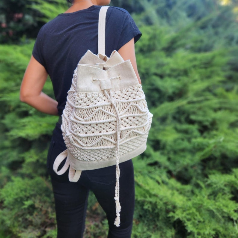 Stylish Macrame Backpack Bag Purse Handmade Bag and Exquisitely Detailed Perfect Boho Accessory Handmade Gift image 3