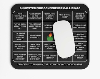 Dumpster Fire Conference Call Bingo Mouse Pad, Personalized Mouse Pad | Desk Accessories, Office Desk Accessories, Coworker Gift