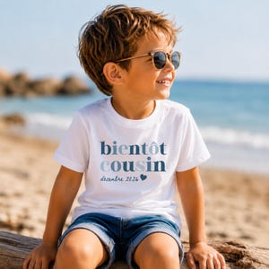 T-shirt enfant bientôt cousin personnalisé : annonce grossesse mamie, tata, tee-shirt personnalisé cousin – futur cousin annonce bébé