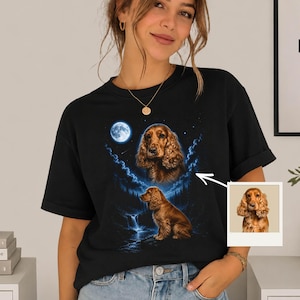 T-shirt Personnalisé Portrait Animal, Photo Chien ou Chat, Cadeau Propriétaire Chien, Portrait Chat Vintage, T-shirt Noir Personnalisé