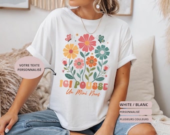 Funny pregnancy announcement t-shirt - Cottagecore design - Here grows a mini us - dad announcement idea 2025 - humorous t-shirt for future mom
