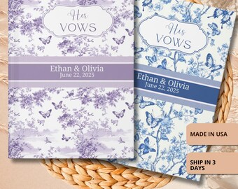 French Butterfly Toile De Jouy Vow Books Custom His And Her Vow Books Elegant Wedding Keepsake Personalized Romantic Wedding Ceremony Gift