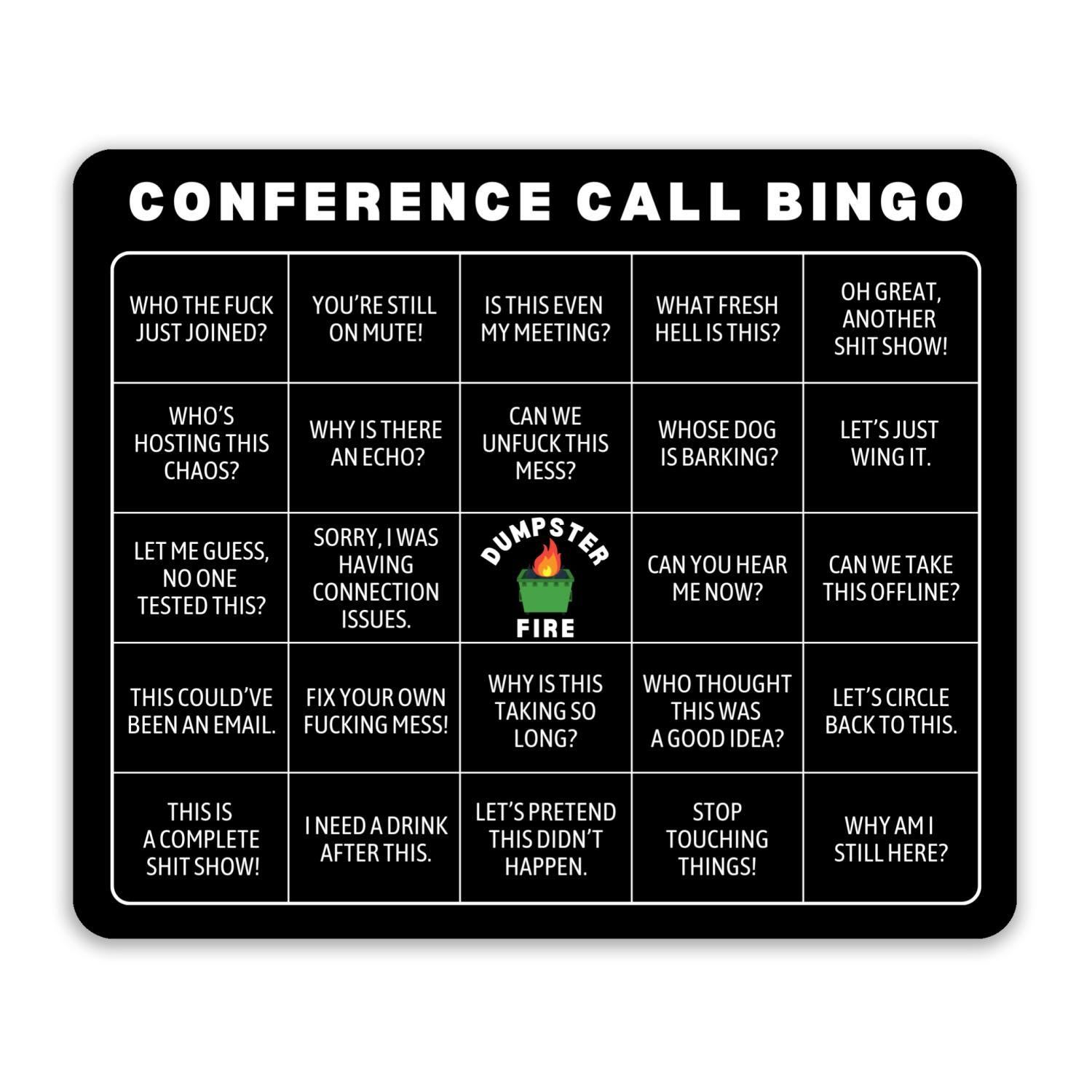 Webex Bingo Dumpster Fire Conference Call Bingo Mouse Pad Zoom Webex Meeting Game ...