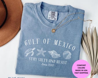 Gulf of Mexico Stay Salty Resist Comfort Colors® Shirt, Anti Trump Shirt, Democrat Gift Tee, FDT Shirt, Political Resist Shirt, Seashell Tee