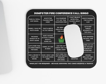 Dumpster Fire Conference Call Bingo Mouse Pad | Personalized Office Desk Accessory | Funny Coworker Gift