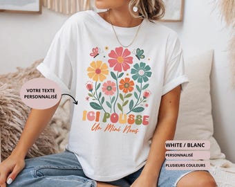 Funny pregnancy announcement t-shirt - Cottagecore design - Here grows a mini us - dad announcement idea 2025 - humorous t-shirt for future mom