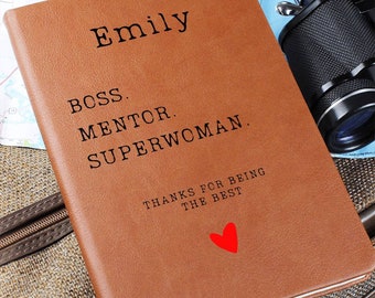Boss Mentor Superwoman Journal - Cuaderno de cuero personalizado, regalo de Navidad para jefe, regalo para supervisor