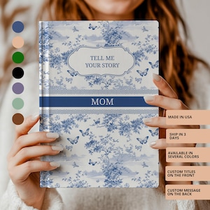 Custom Legacy journal, Gift for Mom Grandma Nana tell me your story journal, Grandparents Gifts, Personalized  French Toile de Jouy Notebook