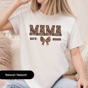 Mama Tshirt – Personalized Pregnancy Announcement T-shirt, Future Mom Tee Shirt, Floral, Coquette Toile de Jouy – Gift for Her, Leopard Design