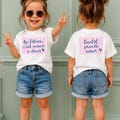 "Soon to be a big sister" T-shirt: Pregnancy announcement, mischief is better with two, Future big sister, baby announcement for dad, grandma, and auntie product logo
