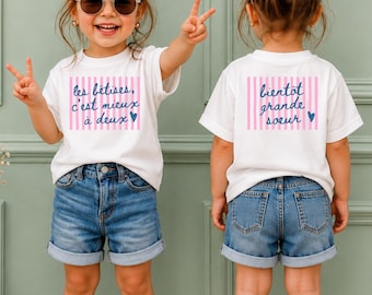 Tee shirt bientôt grande soeur : Tshirt annonce grossesse, les bêtises c'est mieux à deux, Future grande sœur, annonce bébé papa mamie tatie