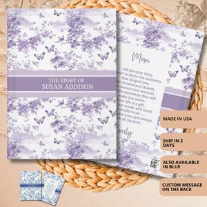 Custom Legacy journal with Toile de Jouy and Butterfly, Gift for Mom, Grandma, nana, tell me your story journal, Grandparents Gifts
