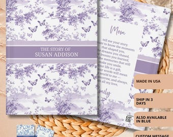 Custom Legacy journal with Toile de Jouy and Butterfly, Gift for Mom, Grandma, nana, tell me your story journal, Grandparents Gifts