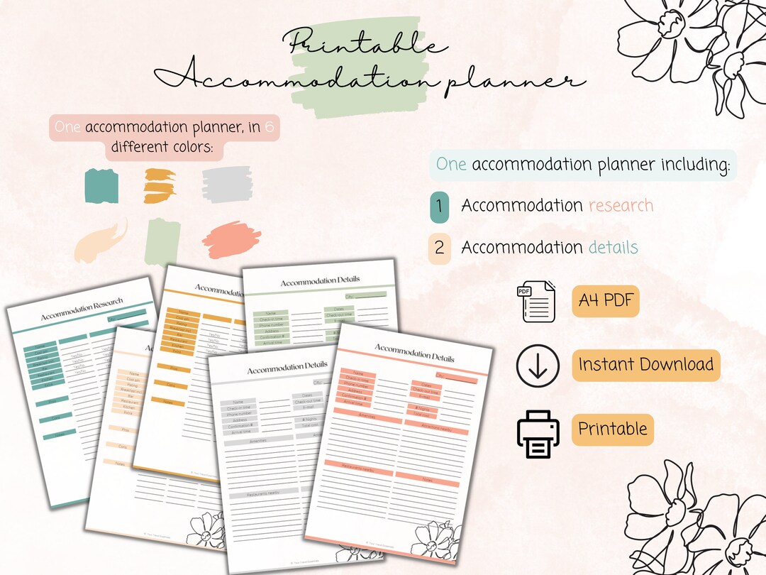 Printable Accommodation Planner | Digital Accommodation Planner ...