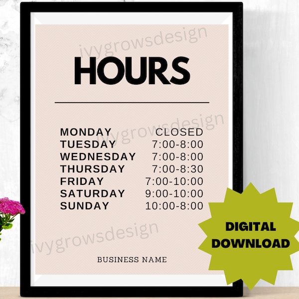 Hours sign template for small business or store, editable custom poster for job opening, printable, downloadable, fully editable, canva