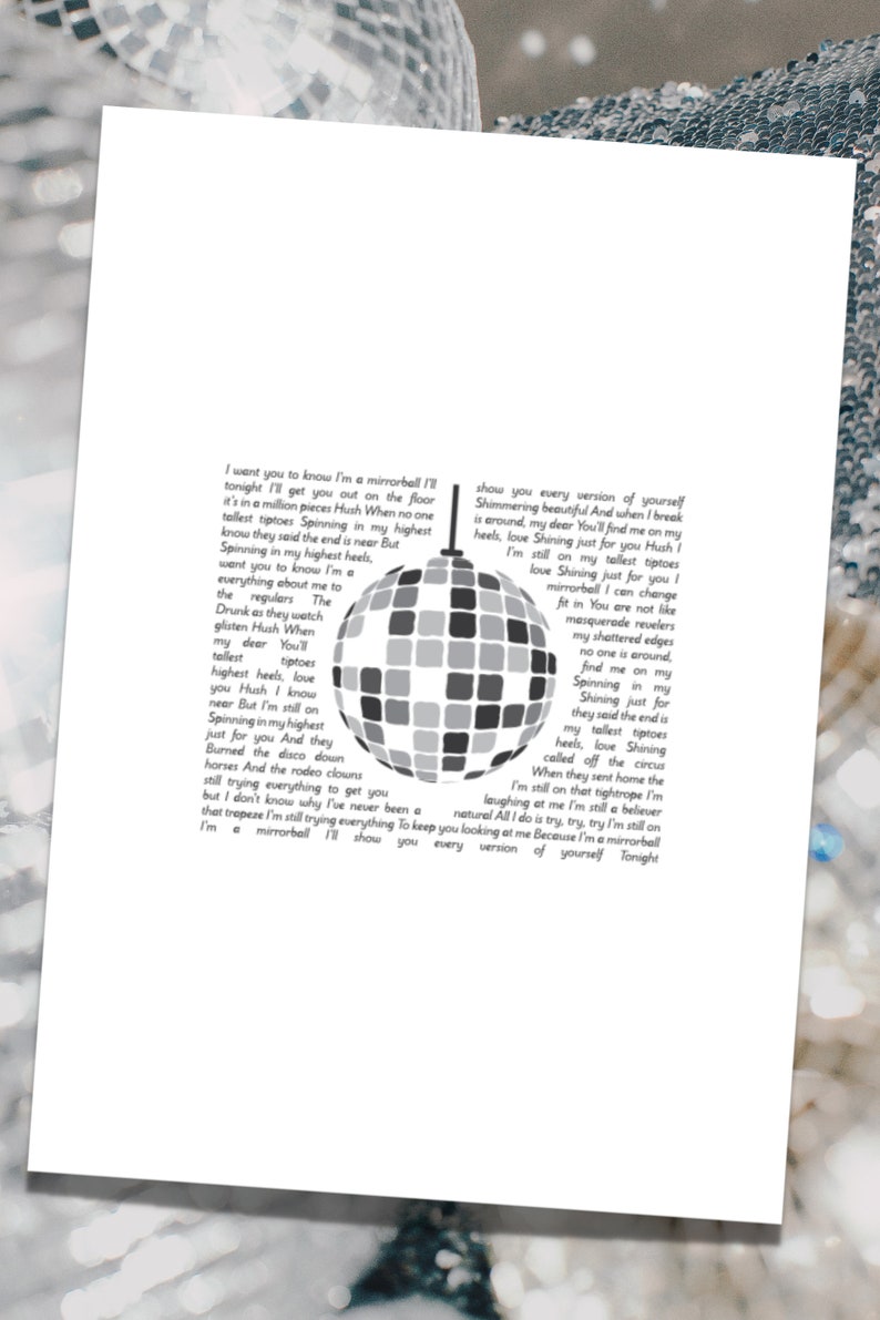 Taylor Swift Mirrorball Lyrics Downloadable Artwork, Folklore, Poster
