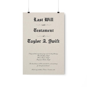 Taylor Swift&#39;s Anti-Hero Last Will and Testament Print, Midnights, Music Video, Poster, 9x11, 11x14, 12x18