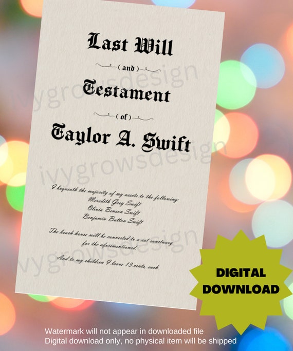 Taylor Swift's Anti-hero Last Will and Testament (Download Now) 