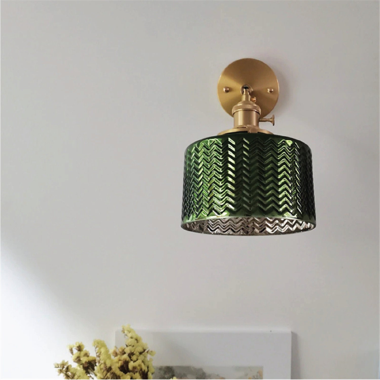 Plug in Wall Sconce Green Glass Wall Light Wall Light Etsy