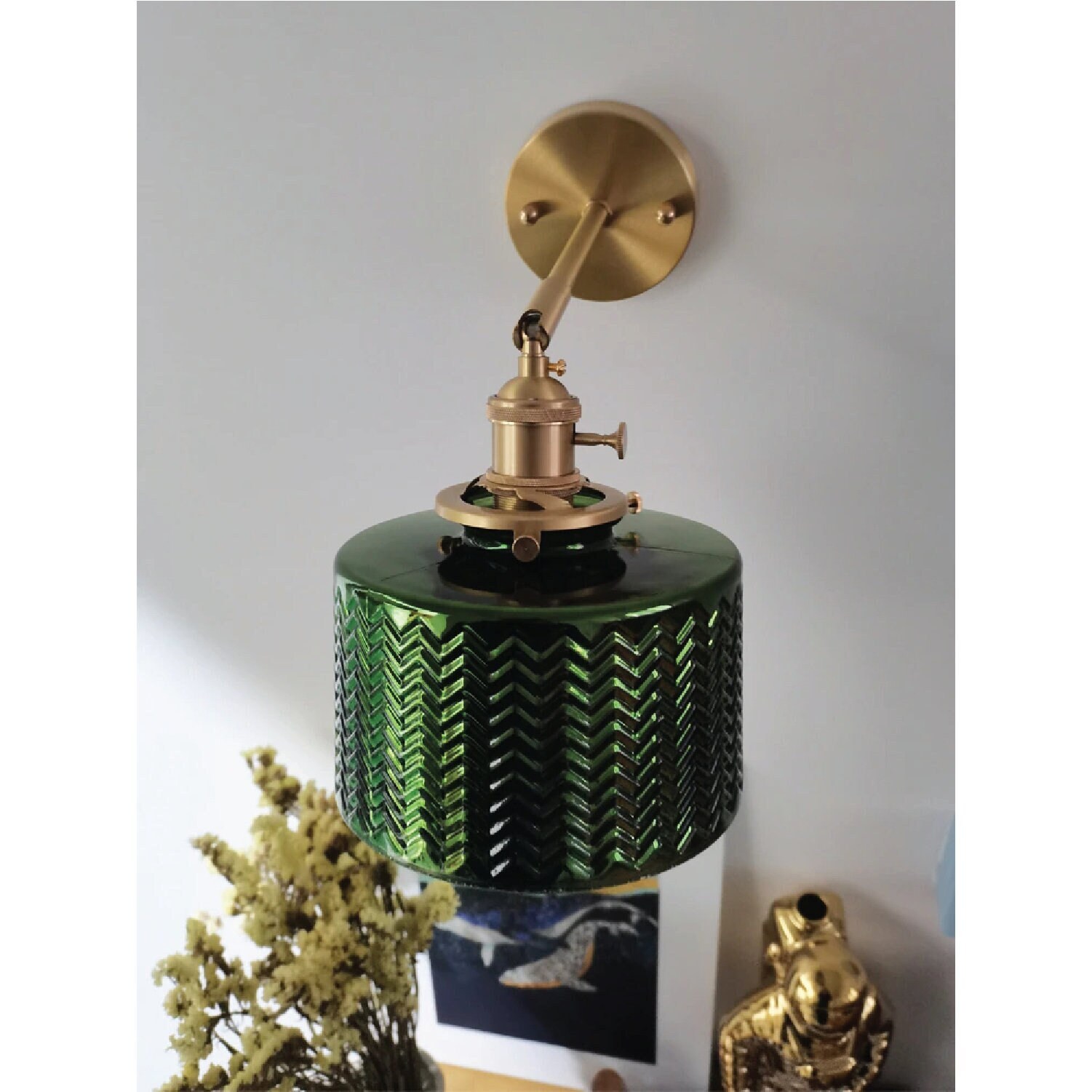 Plug in Wall Sconce Green Glass Wall Light Wall Light Etsy