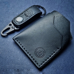 Personalisierte Herren schwarze Leder Brieftasche Kartenhalter Schlüsselbund Schlüssel Ring Geschenk Set passend - Minimalist kompakt EDC Everyday Carry Organizer -