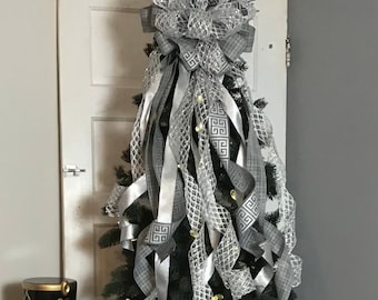 Christmas Tree Topper Bow For Christmas Tree Topper for Christmas Tree Bow Ribbons for Christmas Tree Topper Silver Bow