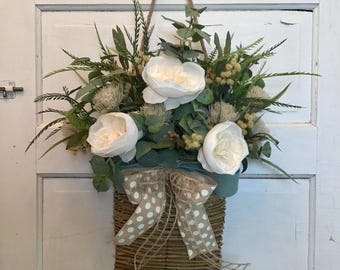 Peony Door Basket: Farmhouse Spring Summer Wreath (19x24)