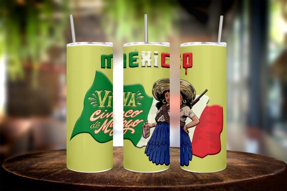 20oz Sublimation Tumbler Wrap – Celebrate Cinco de Mayo in Style with Vibrant Colors and Festive Designs!, Unique Design, Viva Mexico Fiesta