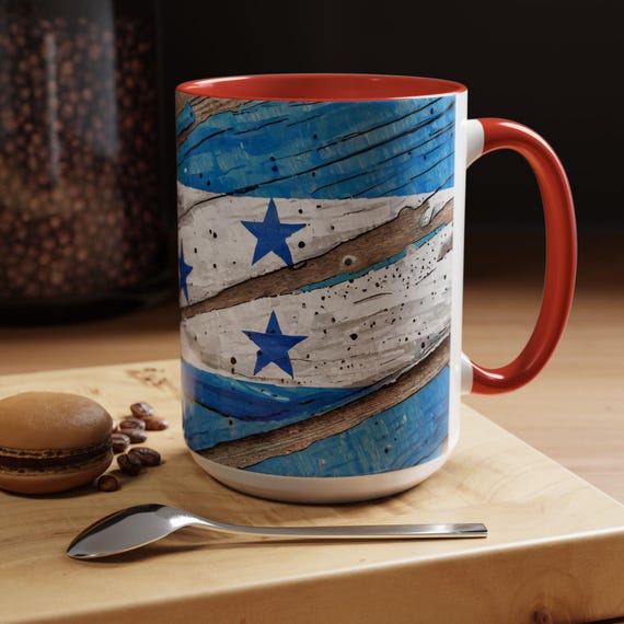 Honduras Flag Accent Coffee Mug, Patriotic Tea Cup, Central America Souvenir, Latin American Gift, Flag of Honduras Kitchen Decor