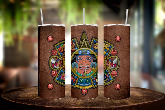 Gorgeous 20oz Aztec Calendar Tumbler Wrap for Stylish Sips - Make a Statement with this Stunning Aztec Calendar Tumbler Wrap