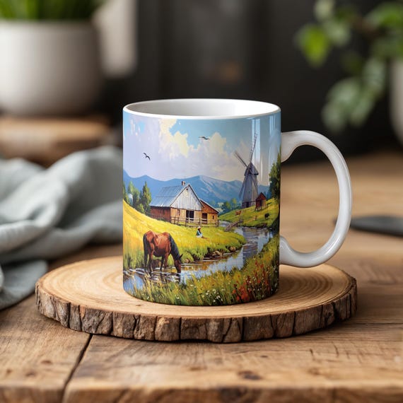 Serene Landscape Sublimation Wrap for 15 oz Mug – Perfect Gift for Nature Lovers | Instant Digital Download