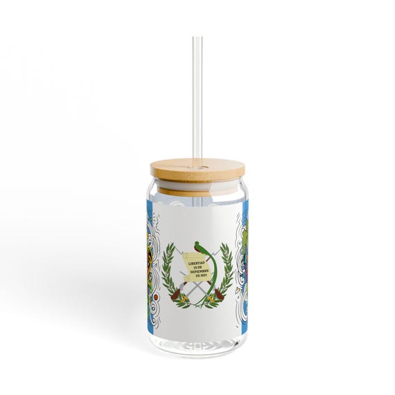 Guatemala Inspired Sipper Glass, 16oz - Floral Fiesta Drinkware, Unique Glassware, Unique Glass Tea Cup, Artisan Crafted Cocktail