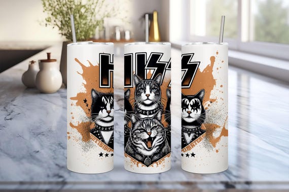 Meow-sical Vibes: 20 oz Tumbler Featuring Rock Star Cats – A Must-Have for Cat Lovers!