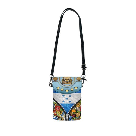 Honduras-Inspired Cell Phone Wallet with Strap, Ideal for Festivals, Travel, Handmade Accessory, Unisex Design