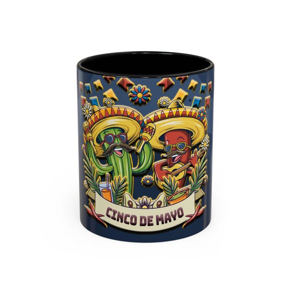 Cinco de Mayo Accent Coffee Mug, Colorful Cactus Mug, Fun Party Drinkware, Unique Gift for Fiesta Lovers, Vibrant Ceramic Mug