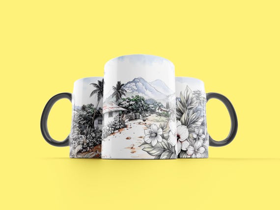 Artful 15 oz Sublimation Mug Wrap with a Captivating Minimalist Landscape – Perfect for Daily Inspiration - Digital download