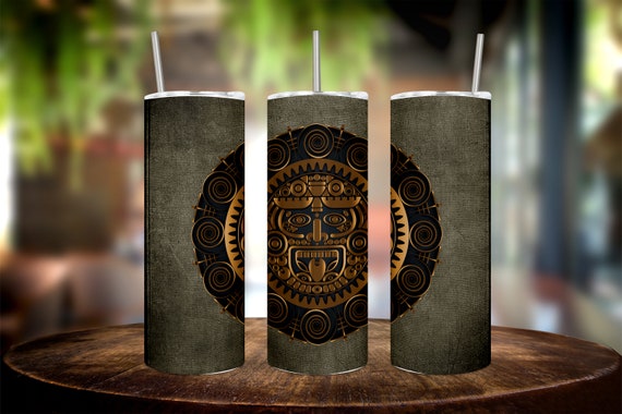 Aztec Calendar Tumbler Wrap: Shimmering Gold Edition - Radiate Elegance with our Stunning 20oz Aztec Calendar Tumbler Wrap in Gold