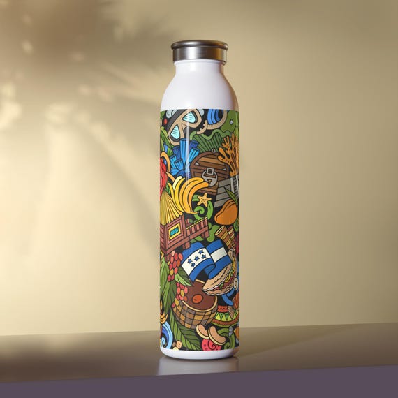 Honduras Slim Water Bottle, Travel Water Bottle, Gym Water Bottle, Unique Gift, Eco-Friendly Bottle