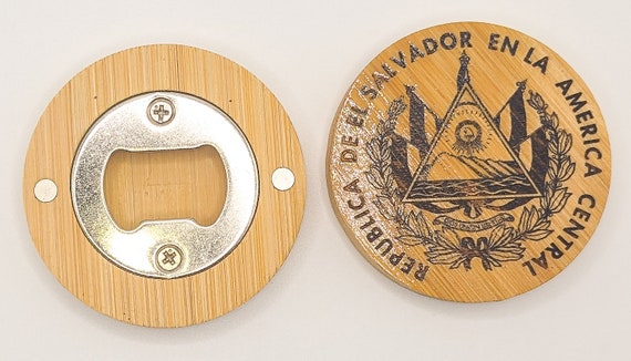 El Salvador Engraved Round Magnetic Bamboo Bottle Opener, Perfect Gift for Him or Her, Elevate Any Occasion with this Bottle Opener