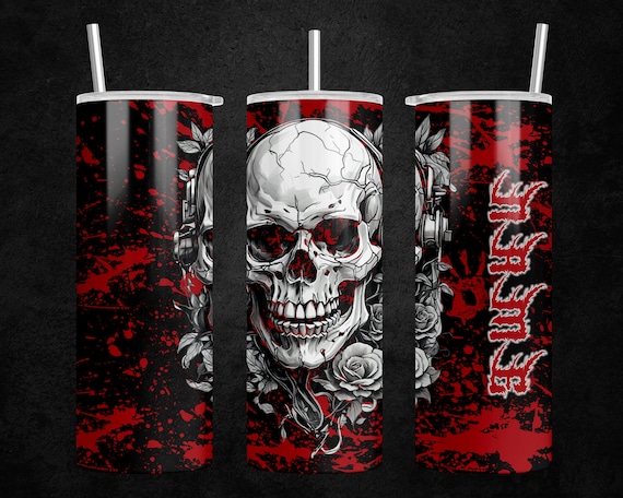 Bloody Skull 20oz Custom tumbler, skull and roses tumbler, 20oz skull tumbler