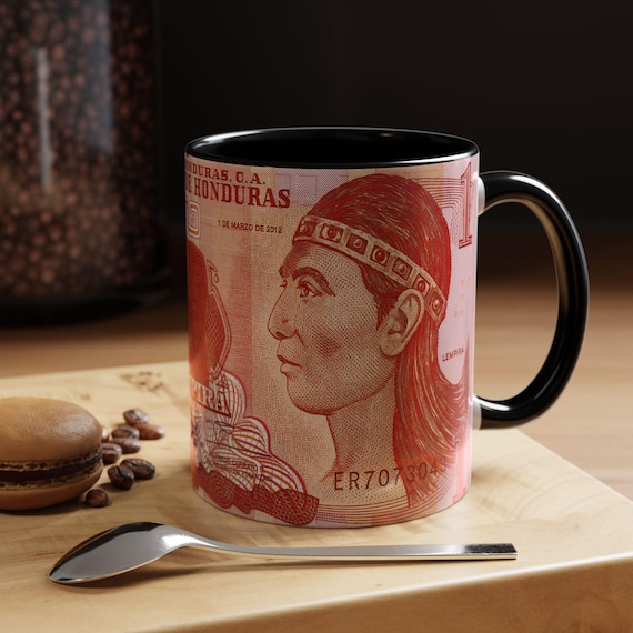 Honduran Lempira Coffee Mug - Unique Ceramic Cup, Coffee Lover Gift, Kitchen Drinkware, Tea Cup, Hot Beverage Mug, Mug for Office