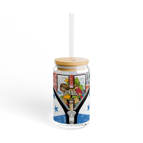 Honduras Inspired Sipper Glass, 16oz - Handcrafted Glassware for Drinking, Unique Central American Design, Cocktail, Wine Tumbler, Gift