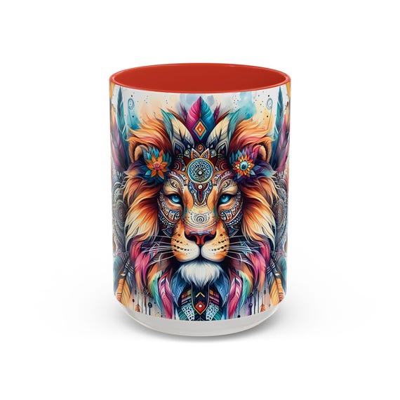 Lion Mandala Coffee Mug, Unique Ceramic Cup for Hot Beverages, Wildlife Animal Lover Gift, Big Cat Tea Cup, Safari Theme Drinkware, Kitchen
