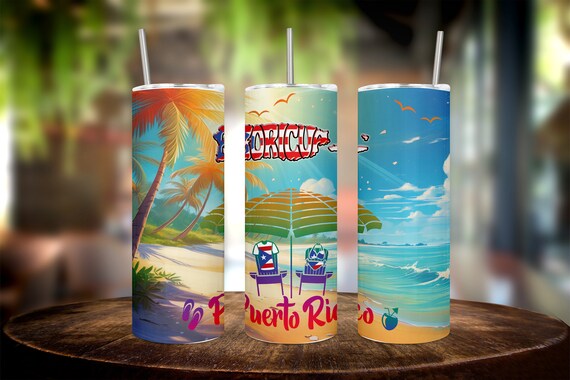 20oz Puerto Rico custom Tumbler , Island Vibes Tumbler , Bring a taste of Puerto Rico to your drinkware with this beautiful 20oz tumbler