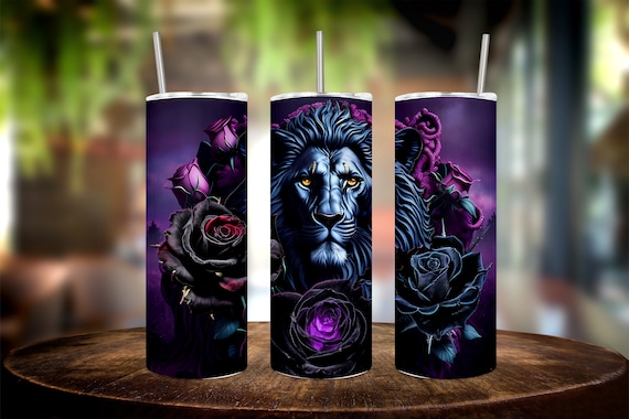 Unique Lion and Roses 20oz Tumbler Sublimation Wrap - Perfect Gift for Her or Him - Gorgeous Lion and Roses 20oz Tumbler