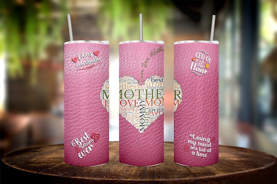 Mother's Day tumbler wrap - 20oz tumbler wrap - unique design - pink leather look like - tumbler wrap - skinny tumbler wrap