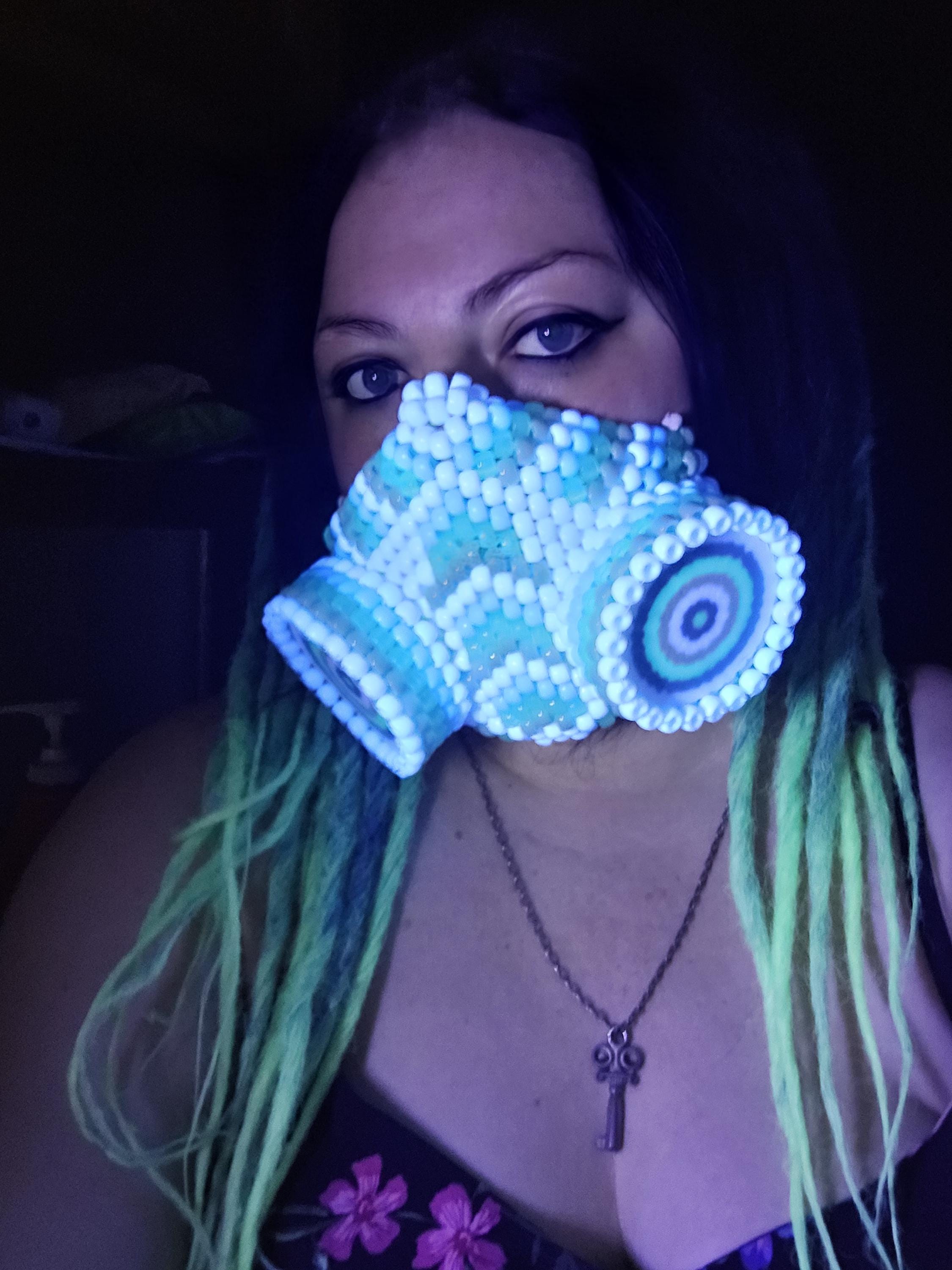 Kandi Glow in the Dark Gas Mask (white and Blue) Kawaii, Rave, Festival ...
