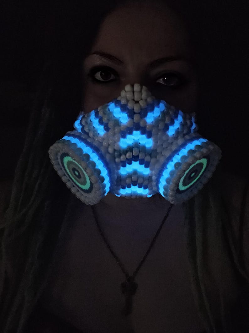 Kandi Glow in the Dark Gas Mask (white and Blue) Kawaii, Rave, Festival ...